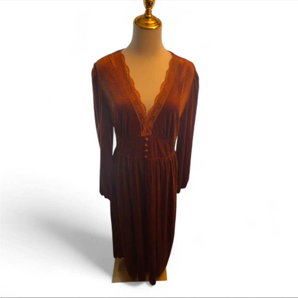 NWT Witchy Lace Velvet Maxi Dress in Rich Rust Orange